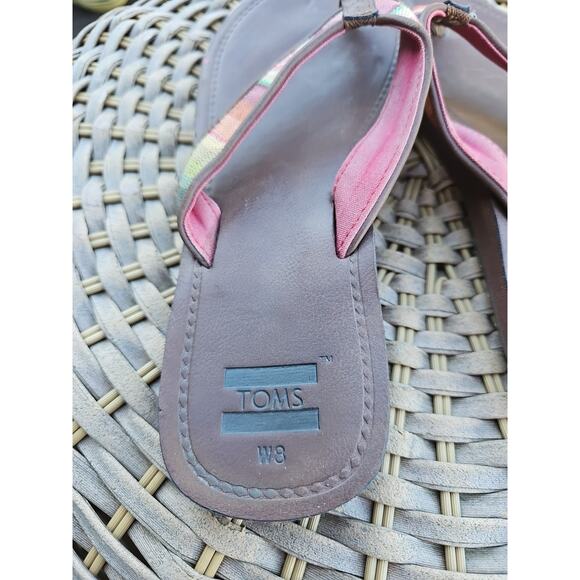 Toms Women's 6 Piper Print Slip On Flip Flops Flats Sandals Stripe Beach - Picture 4 of 9